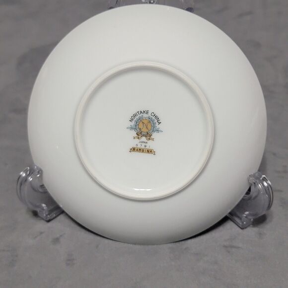 6 Noritake Bambina Berry Dessert Bowl 5.5in White Green Silver Bamboo MCM 5791 - Picture 8 of 16